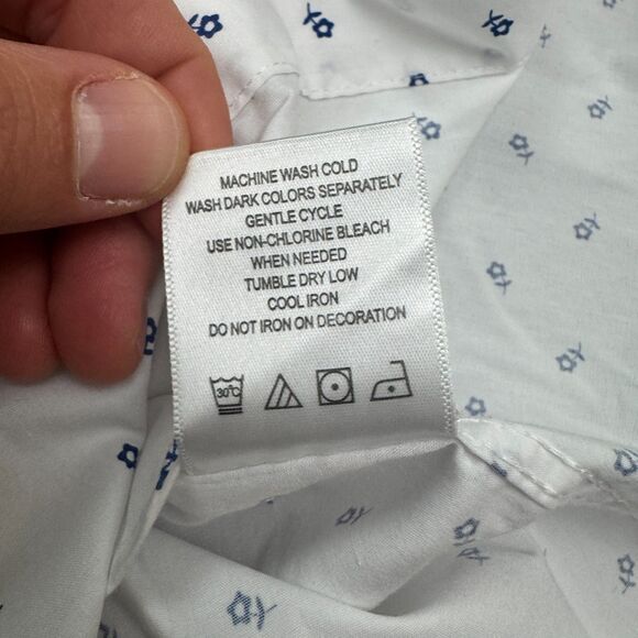 Ben Sherman The Original Slim Fit Dress Shirt Mens Medium 15.5 White Blue Floral - Picture 10 of 14